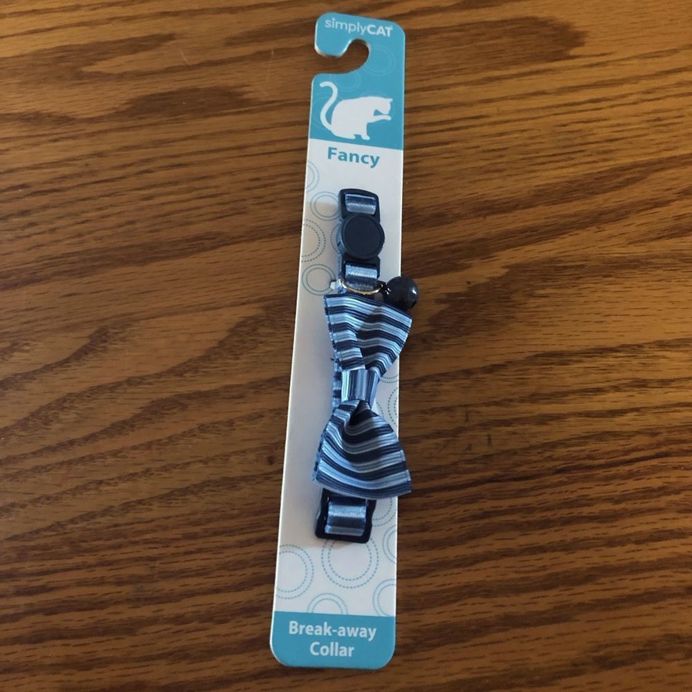 Simply Cat blue striped bow fancy break away collar 8-12 in neck New!